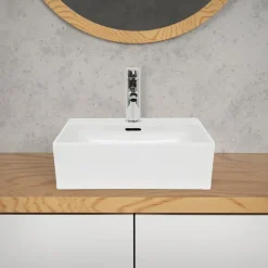 Waschbecken Eckig mit Überlauf 41,5x36x13 cm Weiß aus Keramik-ECD Germany Best