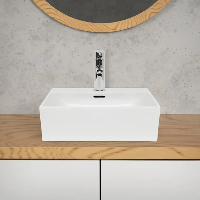 Waschbecken Eckig mit Überlauf 41,5x36x13 cm Weiß aus Keramik-ECD Germany Best