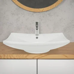 Waschbecken Eckig mit Überlauf 60,5x46x16,5 cm Weiß aus Keramik-ECD Germany