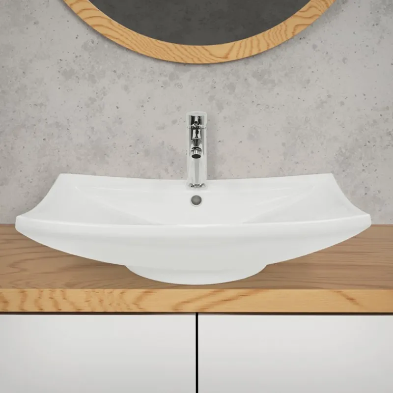 Waschbecken Eckig mit Überlauf 60,5x46x16,5 cm Weiß aus Keramik-ECD Germany