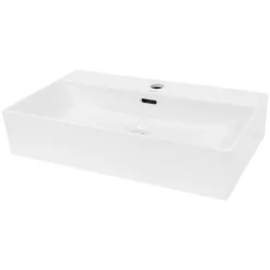 Waschbecken Eckig mit Überlauf 605x365x130 mm Weiß aus Keramik-ECD Germany Online