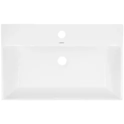 Waschbecken Eckig mit Überlauf 605x365x130 mm Weiß aus Keramik-ECD Germany Online