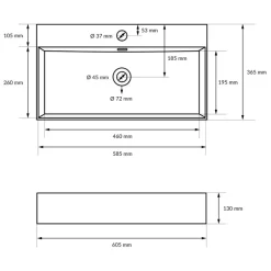 Waschbecken Eckig mit Überlauf 605x365x130 mm Weiß aus Keramik-ECD Germany Online