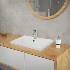 Waschbecken Eckig mit Überlauf 51x41,5x15,5 cm Weiß aus Keramik ML-Design-ECD Germany New