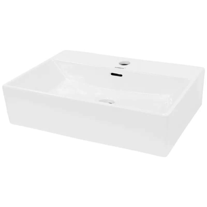 Waschbecken Eckig mit Überlauf 515x360x130 mm Weiß aus Keramik-ECD Germany