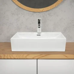 Waschbecken Eckig mit Überlauf 515x360x130 mm Weiß aus Keramik-ECD Germany