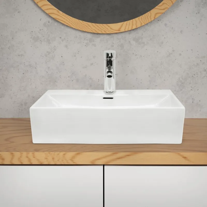 Waschbecken Eckig mit Überlauf 515x360x130 mm Weiß aus Keramik-ECD Germany