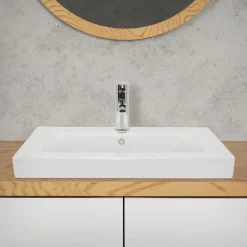 Waschbecken Eckig mit Überlauf 60,5x46,5x16 cm Weiß aus Keramik-ECD Germany Online