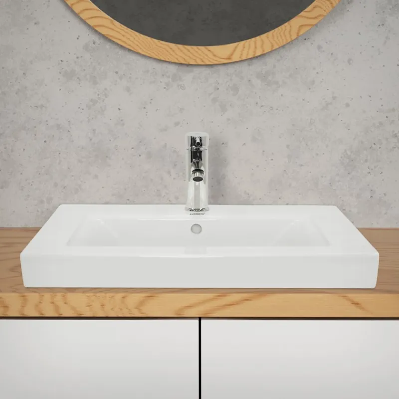 Waschbecken Eckig mit Überlauf 60,5x46,5x16 cm Weiß aus Keramik-ECD Germany Online