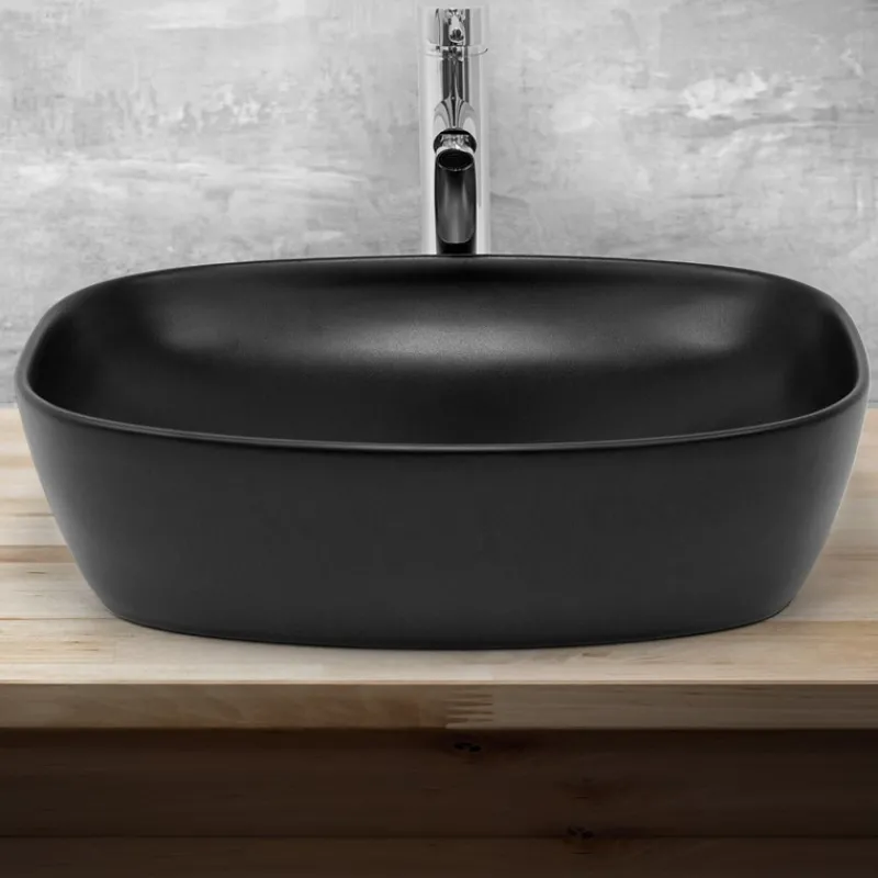 Waschbecken Eckig ohne Überlauf 50,5x38,5x14 cm Schwarz aus Keramik ML-Design-ECD Germany Best