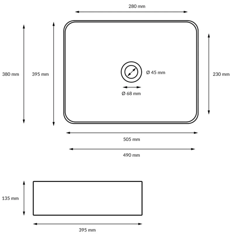 Waschbecken Eckig ohne Überlauf 50,5x39,5x13,5 mm Weiß aus Keramik-ECD Germany Outlet
