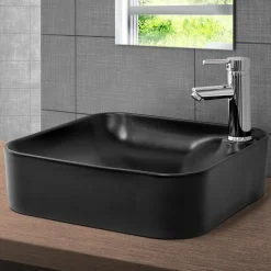 Waschbecken Eckig ohne Überlauf 43x43x12 cm Schwarz aus Keramik ML-Design-ECD Germany Outlet