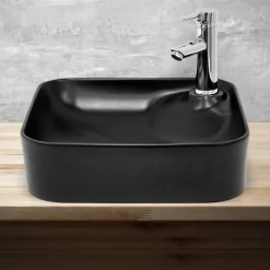 Waschbecken Eckig ohne Überlauf 43x43x12 cm Schwarz aus Keramik ML-Design-ECD Germany Outlet