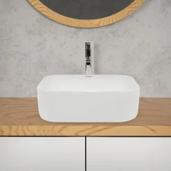 Waschbecken Eckig ohne Überlauf 39x39x14 cm Weiß aus Keramik-ECD Germany Best