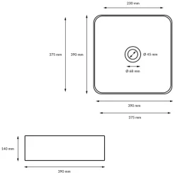 Waschbecken Eckig ohne Überlauf 39x39x14 cm Weiß aus Keramik-ECD Germany Best