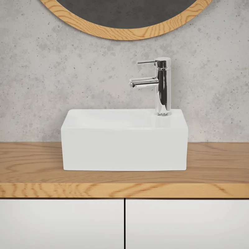 Waschbecken Eckig ohne Überlauf 35x20,5x12,5 cm Weiß aus Keramik-ECD Germany