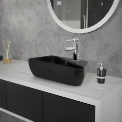 Waschbecken Eckigform mit Überlauf 45x27x13 cm Schwarz aus Keramik ML-Design-ECD Germany Hot