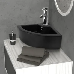 Waschbecken inkl. Ablaufagarnitur mit Überlauf 46x33x13 cm Schwarz aus Keramik ML-Design-ECD Germany