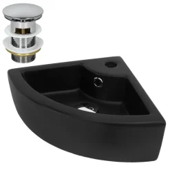 Waschbecken inkl. Ablaufagarnitur Silber mit Überlauf 46x33x13 cm Schwarz aus Keramik ML-Design-ECD Germany