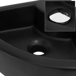 Waschbecken inkl. Ablaufagarnitur Silber mit Überlauf 46x33x13 cm Schwarz aus Keramik ML-Design-ECD Germany