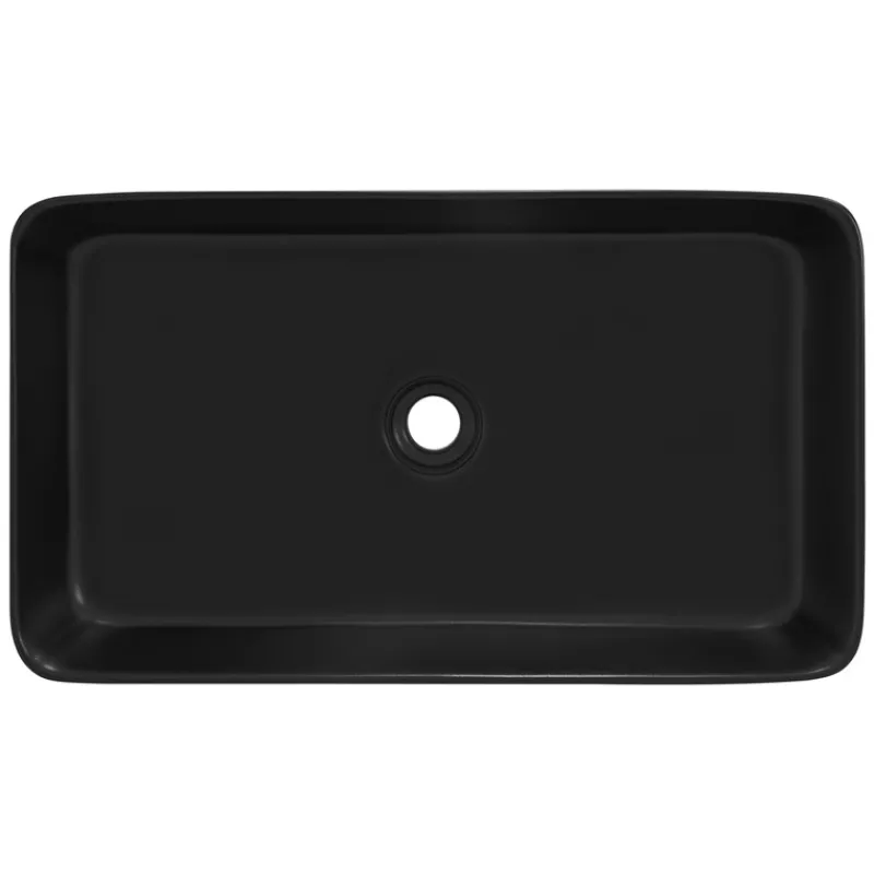 Waschbecken inkl. Ablaufganitur ohne Überlauf 68x38x12 cm Schwarz aus Keramik ML-Design-ECD Germany Clearance