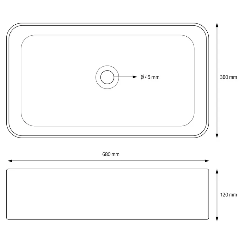Waschbecken inkl. Ablaufganitur ohne Überlauf 68x38x12 cm Schwarz aus Keramik ML-Design-ECD Germany Clearance