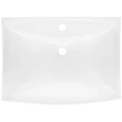 Waschbecken inkl. Ablaufgarnitur Silber mit Überlauf 60,5x46x16,5 cm Weiß aus Keramik-ECD Germany Discount