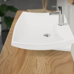 Waschbecken inkl. Ablaufgarnitur Silber mit Überlauf 60,5x46x16,5 cm Weiß aus Keramik-ECD Germany Discount