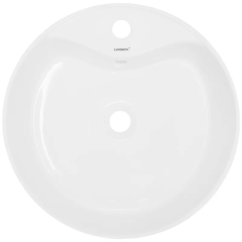 Waschbecken inkl. Ablaufgarnitur Weiß mit Überlauf Ø 46x15,5 cm Weiß aus Keramik-ECD Germany Discount