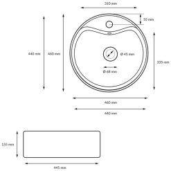 Waschbecken inkl. Ablaufgarnitur Weiß mit Überlauf Ø 46x15,5 cm Weiß aus Keramik-ECD Germany Discount