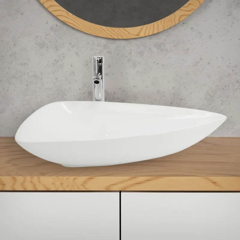 Waschbecken inkl. Ablaufgarnitur Weiß ohne Überlauf 69x46x13 cm Weiß aus Keramik ML-Design-ECD Germany Sale