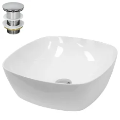 Waschbecken inkl. Ablaufgarnitur Silber ohne Überlauf Ø 40,5x14 cm Weiß aus Keramik-ECD Germany Hot