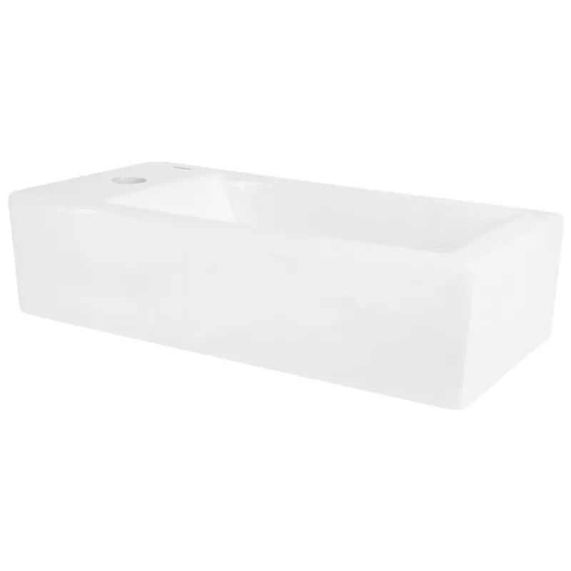 Waschbecken inkl. Ablaufgarnitur Weiß ohne Überlauf 51x25x13 cm Weiß aus Keramik Rechtsbündig ML-Design-ECD Germany New