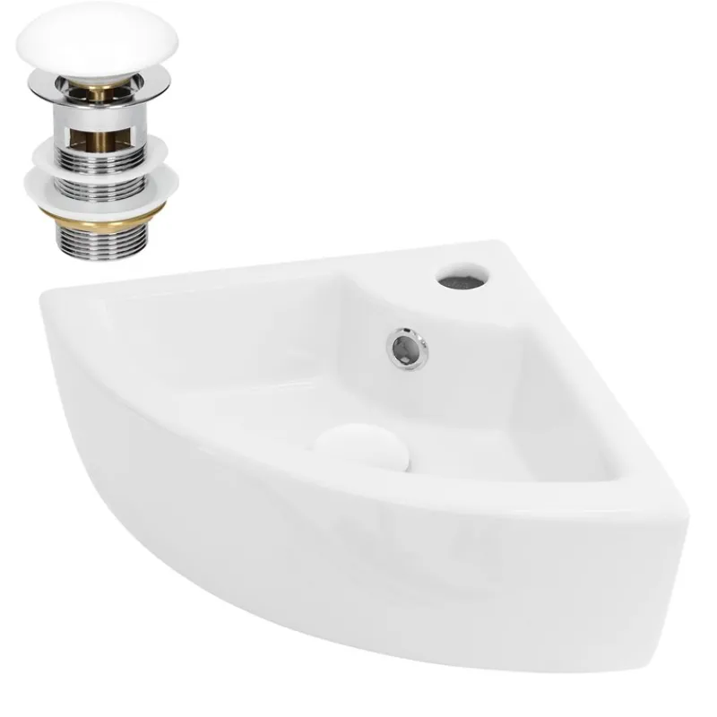 Waschbecken inkl. Ablaufgarnitur Weiß mit Überlauf 46x33x13 cm Weiß aus Keramik ML-Design-ECD Germany Sale