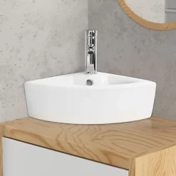 Waschbecken inkl. Ablaufgarnitur Weiß mit Überlauf 46x33x13 cm Weiß aus Keramik ML-Design-ECD Germany Sale