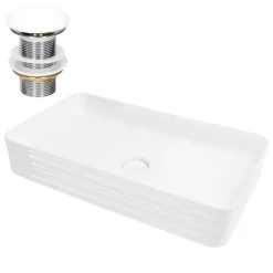 Waschbecken inkl. Ablaufgarnitur Weiß ohne Überlauf 68x38x12 cm Weiß aus Keramik ML-Design-ECD Germany Outlet