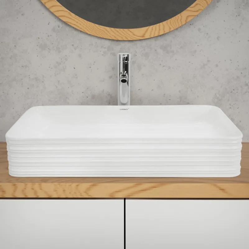 Waschbecken inkl. Ablaufgarnitur Weiß ohne Überlauf 68x38x12 cm Weiß aus Keramik ML-Design-ECD Germany Outlet