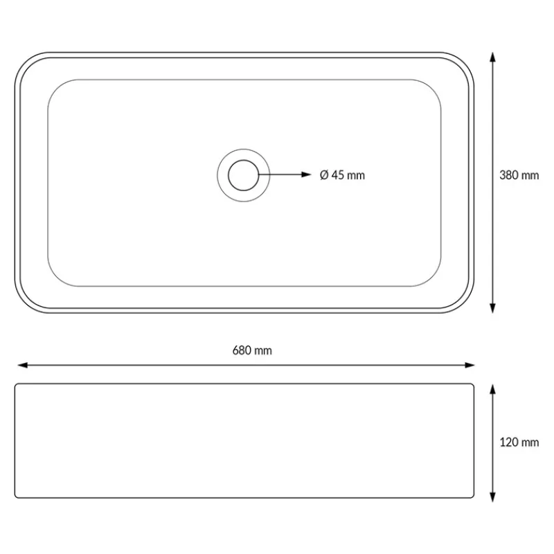 Waschbecken inkl. Ablaufgarnitur Weiß ohne Überlauf 68x38x12 cm Weiß aus Keramik ML-Design-ECD Germany Outlet