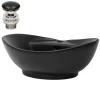 Waschbecken inkl. Ablaufgarnitur Schwarz mit Überlauf 59x39,5x20,5 cm Schwarz matt aus Keramik ML-Design-ECD Germany Best
