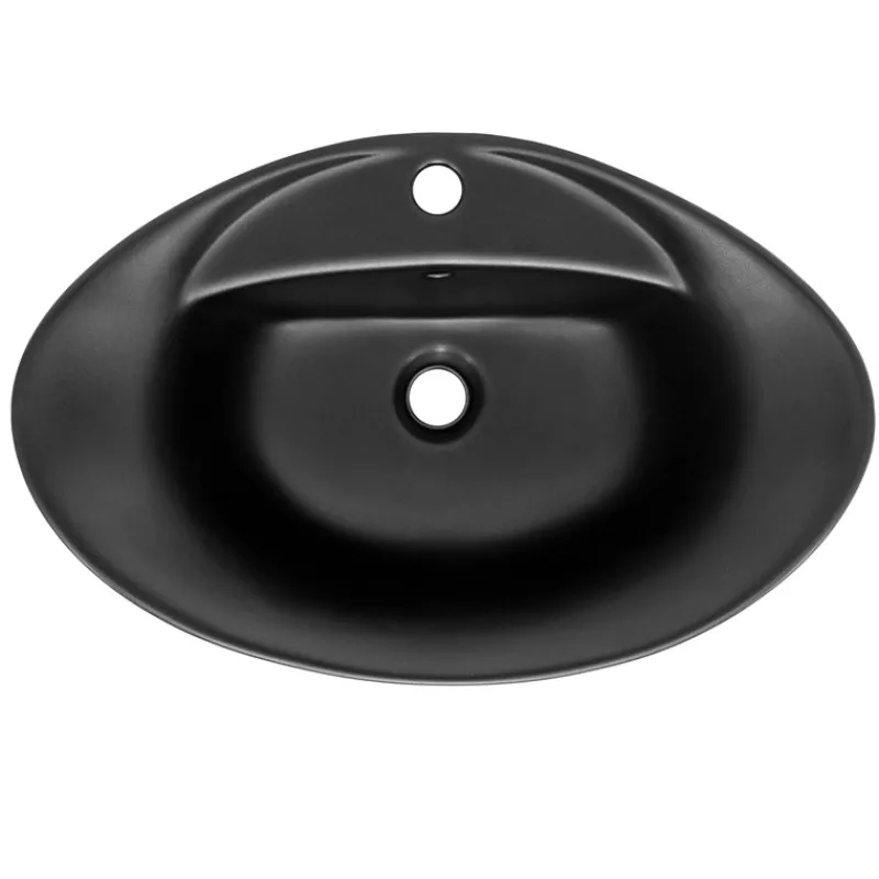 Waschbecken inkl. Ablaufgarnitur Schwarz mit Überlauf 59x39,5x20,5 cm Schwarz matt aus Keramik ML-Design-ECD Germany Best