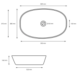 Waschbecken inkl. Ablaufgarnitur Schwarz ohne Überlauf 60,5x38,5x14 cm Schwarz aus Keramik ML-Design-ECD Germany