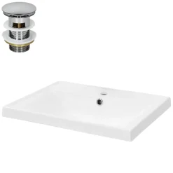 Waschbecken inkl. Ablaufgarnitur Silber mit Überlauf 51x41,5x15,5 cm Weiß aus Keramik ML-Design-ECD Germany Sale