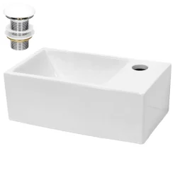 Waschbecken inkl. Ablaufgarnitur Weiß ohne Überlauf 35x20,5x12,5 cm Weiß aus Keramik-ECD Germany Discount