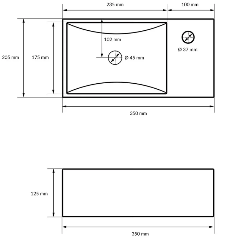 Waschbecken inkl. Ablaufgarnitur Weiß ohne Überlauf 35x20,5x12,5 cm Weiß aus Keramik-ECD Germany Discount
