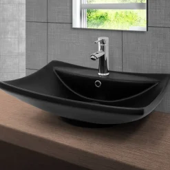 Waschbecken inkl. Ablaufgarnitur mit Überlauf 61x45,5x18,5 cm Schwarz matt aus Keramik ML-Design-ECD Germany Discount