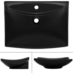 Waschbecken inkl. Ablaufgarnitur mit Überlauf 61x45,5x18,5 cm Schwarz matt aus Keramik ML-Design-ECD Germany Discount