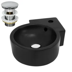 Waschbecken inkl. Ablaufgarnitur Silber mit Überlauf 45x36x13 cm Schwarz aus Keramik ML-Design-ECD Germany Discount