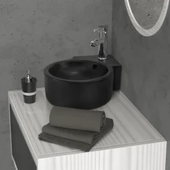 Waschbecken inkl. Ablaufgarnitur Silber mit Überlauf 45x36x13 cm Schwarz aus Keramik ML-Design-ECD Germany Discount