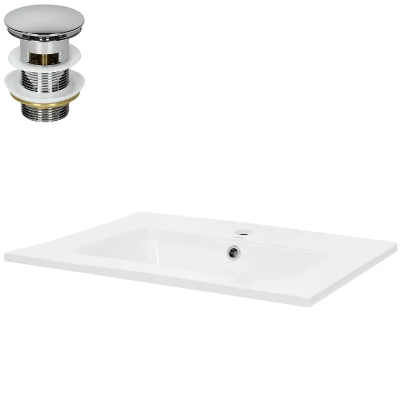 Waschbecken inkl. Ablaufgarnitur mit Überlauf 61x46x16,5 cm Weiß aus Keramik ML-Design-ECD Germany Sale