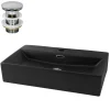 Waschbecken inkl. Ablaufgarnitur Silber mit Überlauf 60,5x36,5x13 cm Schwarz aus Keramik ML-Design-ECD Germany Outlet